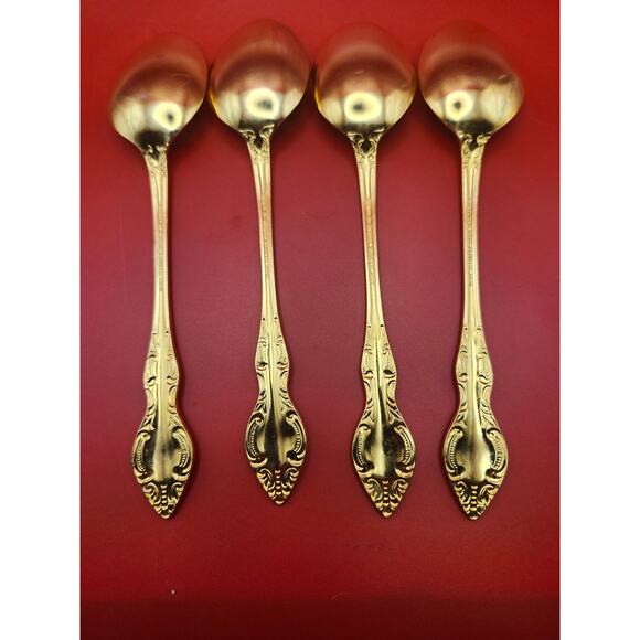 Set of 4 Golden Rexford Gold Electroplate Soup Spoons 7.5” National Stainless - Picture 7 of 7